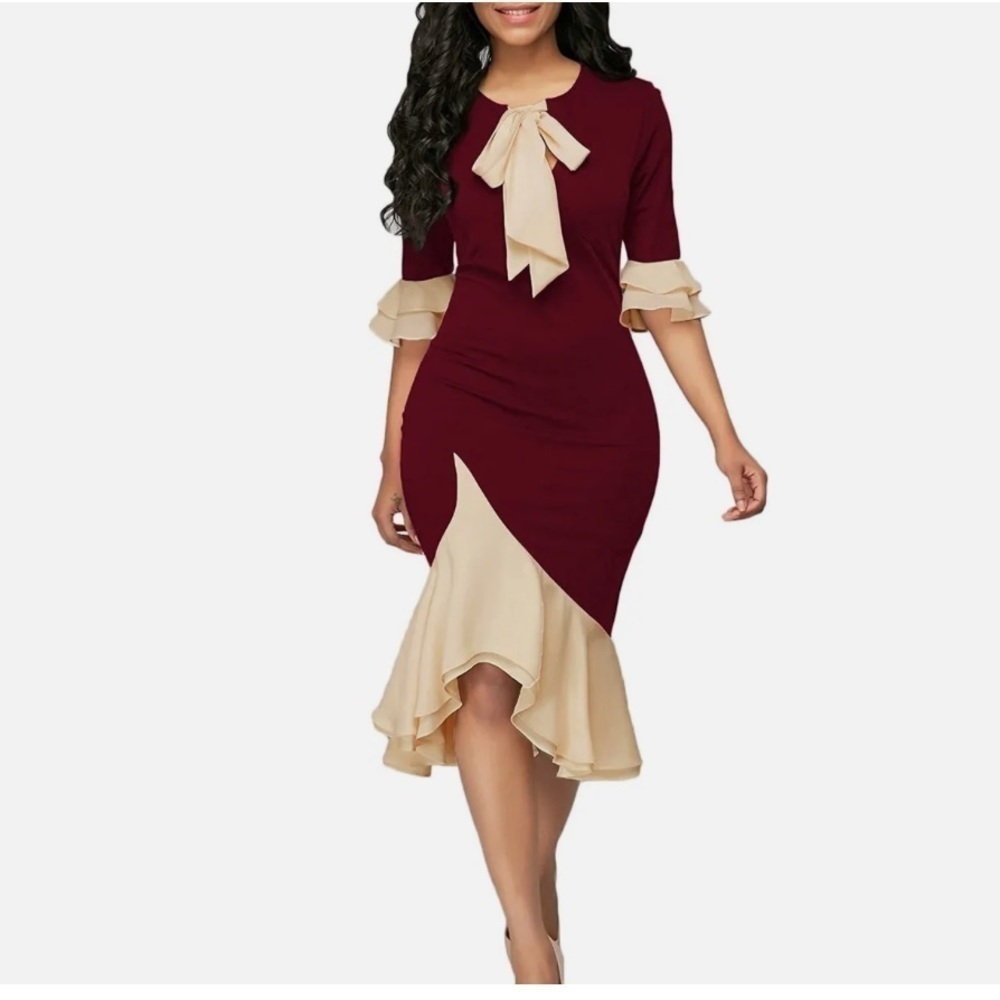 YACUN body con ruffle bow tie dress XL NWT